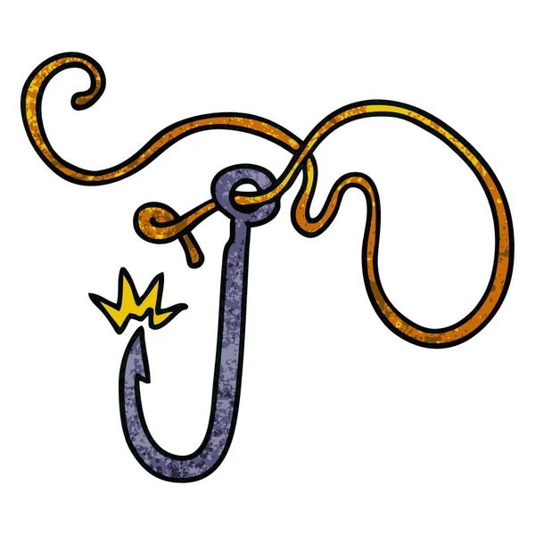 Textured cartoon doodle of a sharp fishing hook — Stock Vector