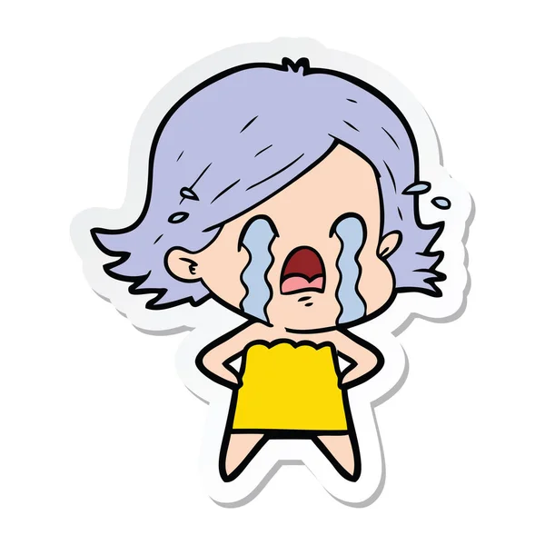 Sticker of a cartoon woman crying — Stock Vector