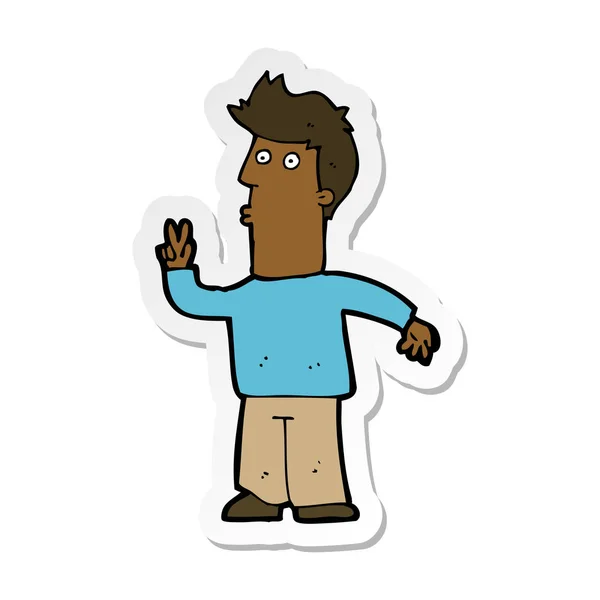 Sticker Van Een Man Van Cartoon Signalering Met Hand — Stockvector