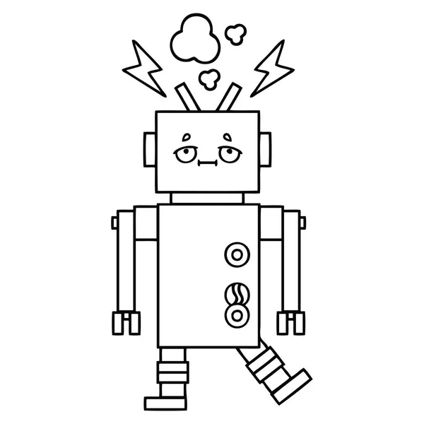 Rysowanie linii kreskówka nieprawidłowe działanie robota — Wektor stockowy