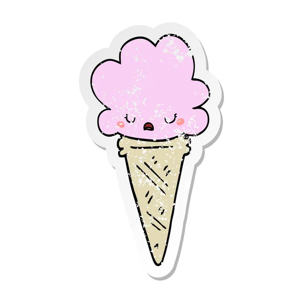 一个带有脸的卡通冰淇淋的苦恼贴纸 — 图库矢量图片