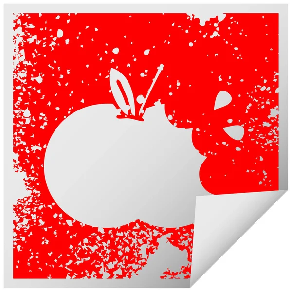 Sıkıntılı kare etiketi simgesi sulu elma soyma — Stok Vektör