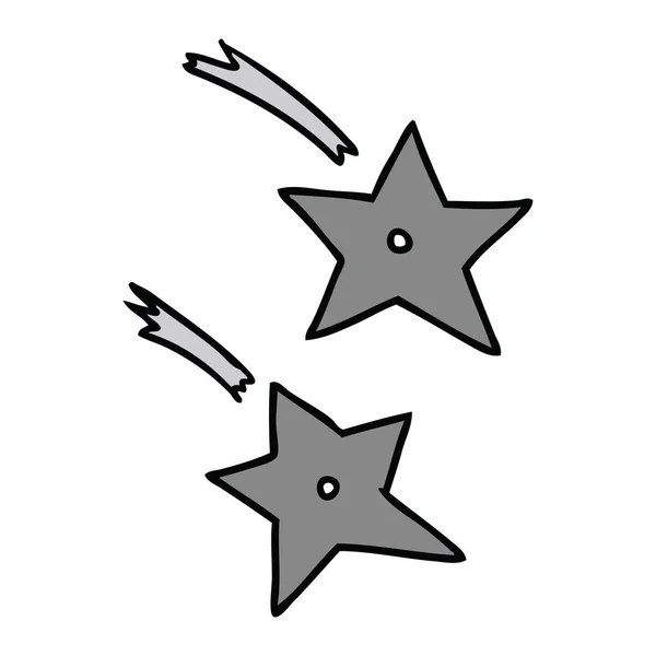Mão Desenhada Desenho Animado Doodle Ninja Jogando Estrelas —  Vetores de Stock