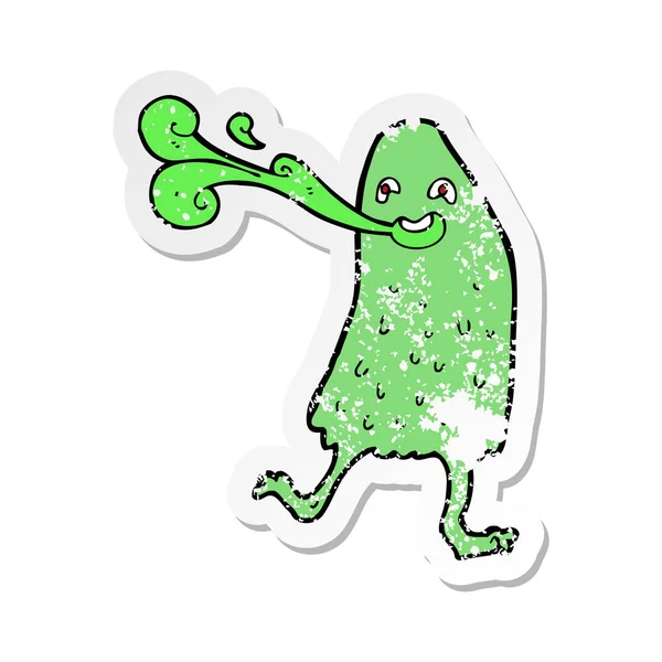 Retro Distressed Sticker Cartoon Funny Slime Monster — Stock Vector