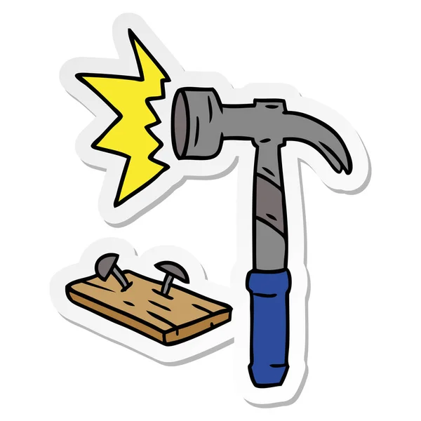 Pegatina de dibujos animados garabato de un martillo y clavos — Vector de stock