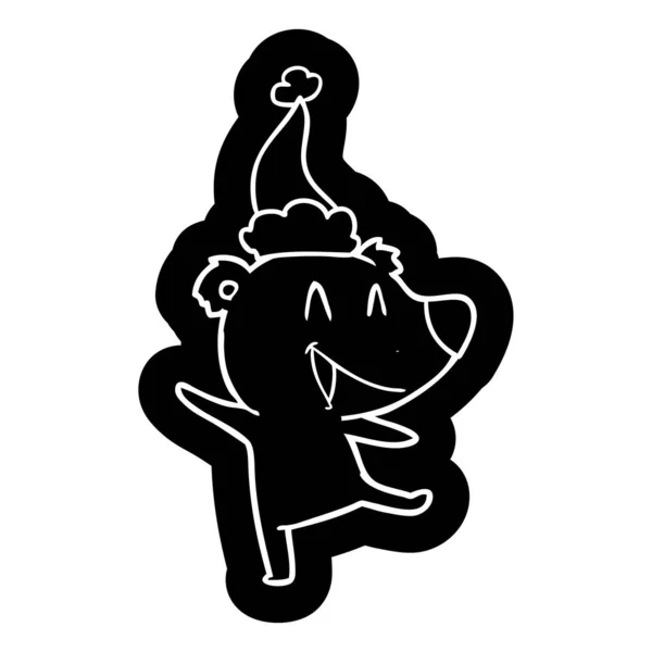 Ridere orso icona del cartone animato di un cappello indossando Babbo Natale — Vettoriale Stock