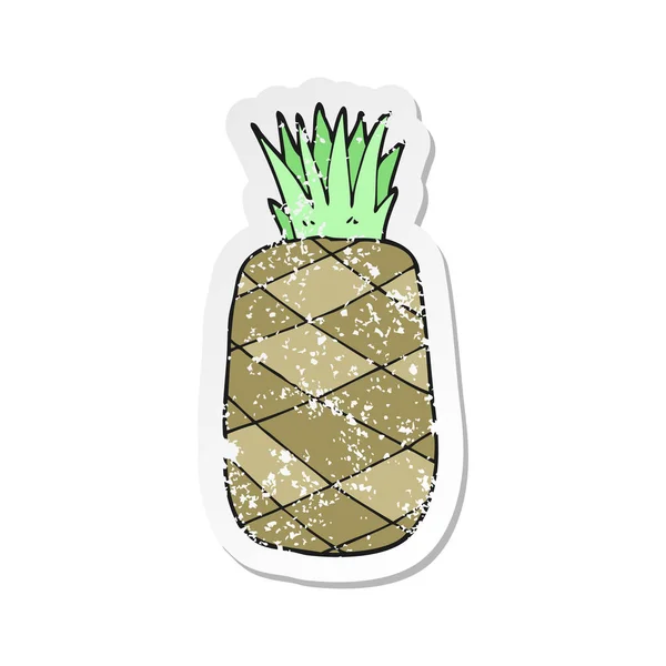 Retro nödställda klistermärke av en tecknad ananas — Stock vektor