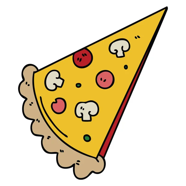 Mão Desenhada Peculiar Cartoon Fatia Pizza —  Vetores de Stock