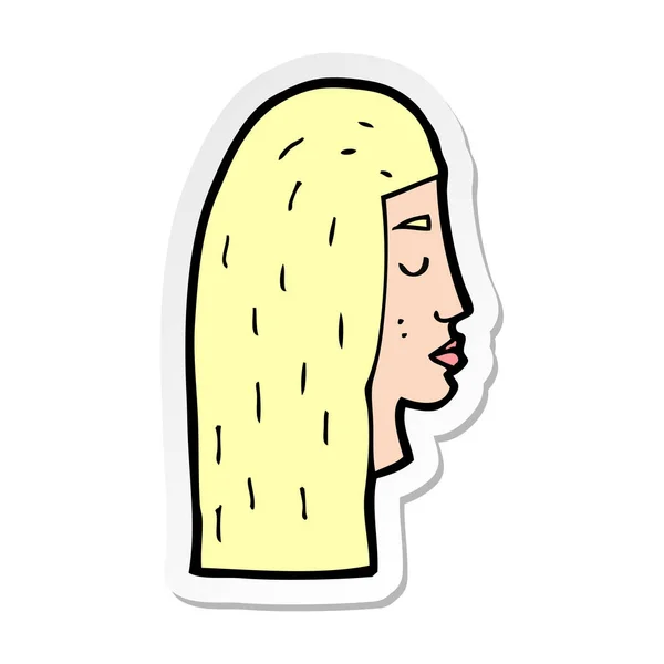 Pegatina de un perfil de cara femenina de dibujos animados — Vector de stock
