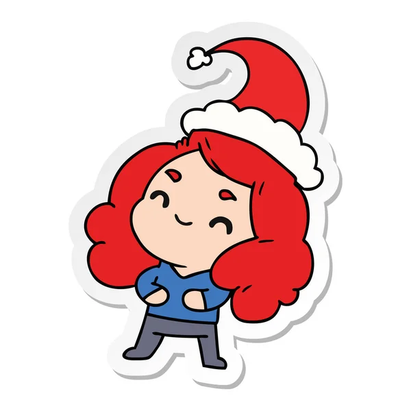 Pegatina de Navidad de dibujos animados de chica kawaii — Archivo Imágenes Vectoriales