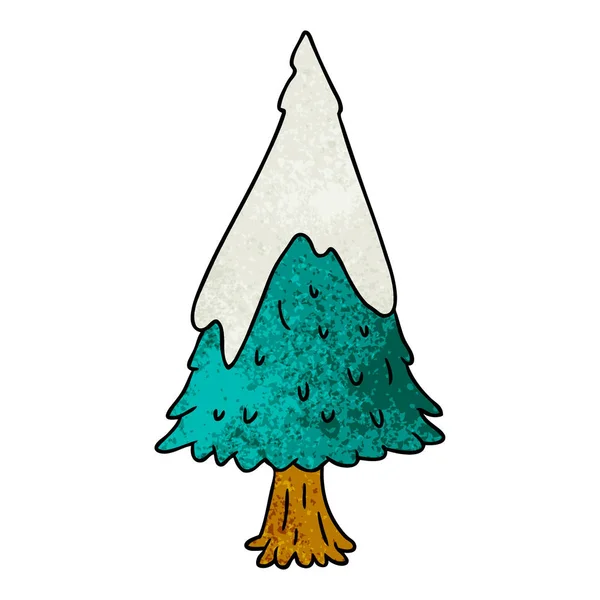 Mão Desenhada Texturizado Desenho Animado Doodle Única Neve Árvore Coberta — Vetor de Stock