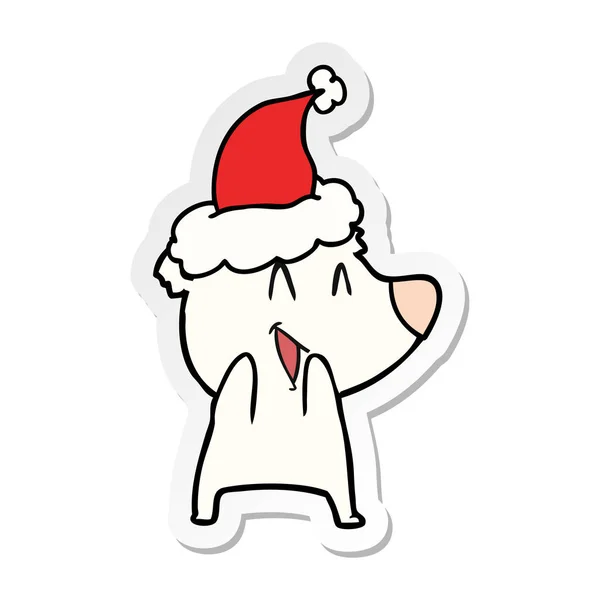 Kutup Ayısı Gülerek Etiket Karikatür Giyen Noel Baba Şapkası Çekilmiş — Stok Vektör