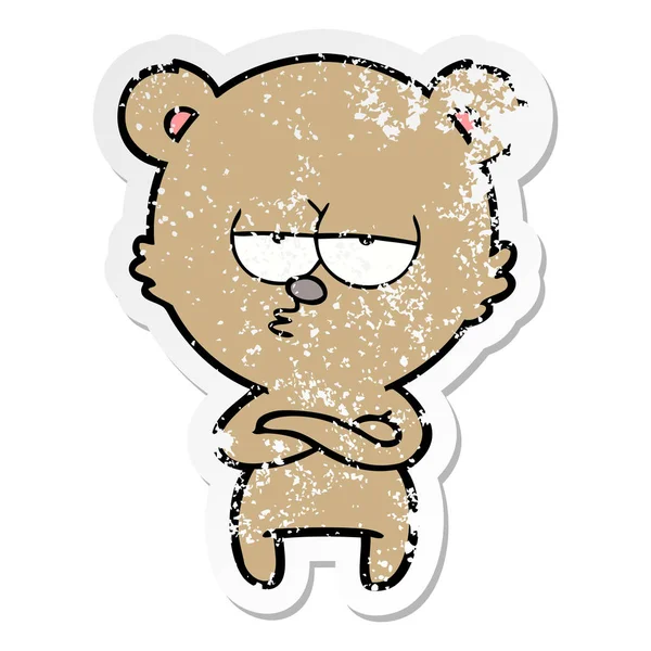 Verontruste sticker van een verveeld bear cartoon — Stockvector