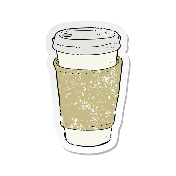 Pegatina retro angustiado de una taza de café de dibujos animados — Vector de stock