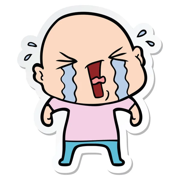 Sticker van een cartoon huilen kale man — Stockvector