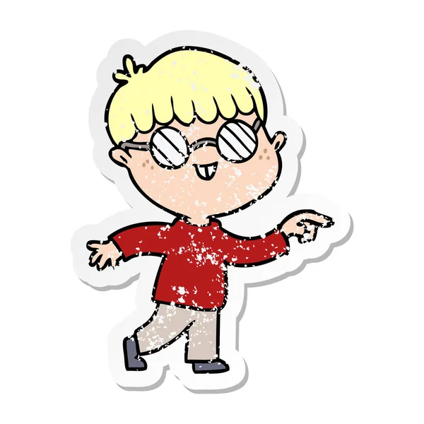 Distressed Sticker Cartoon Boy Wearing Spectacles — Stock Vector