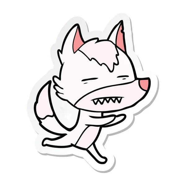 歯を見せて漫画オオカミのステッカー — ストックベクタ