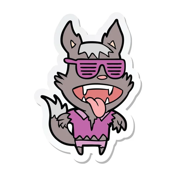 Sticker Cartoon Super Cool Werewolf — Stock Vector