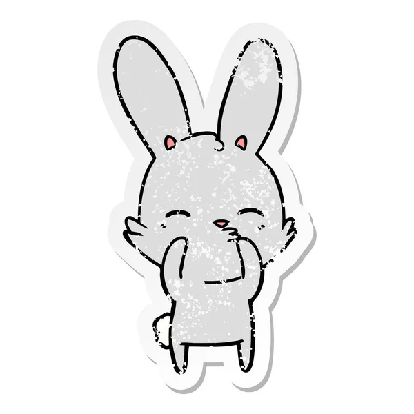 Verontruste sticker van een nieuwsgierig bunny cartoon — Stockvector