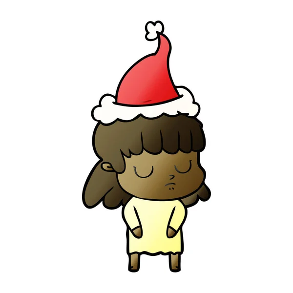 Dessin animé dégradé d'une femme indifférente portant un chapeau de Père Noël — Image vectorielle