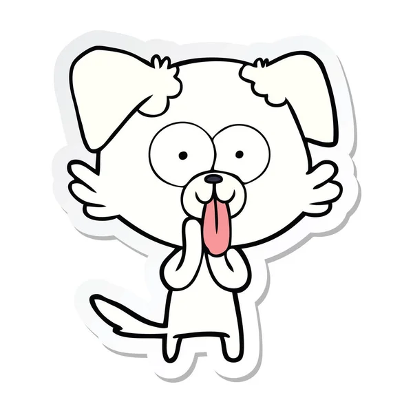 Adesivo di un cane dei cartoni animati con lingua sporgente — Vettoriale Stock