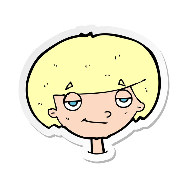 Sticker of a cartoon smug looking boy — Stock Vector