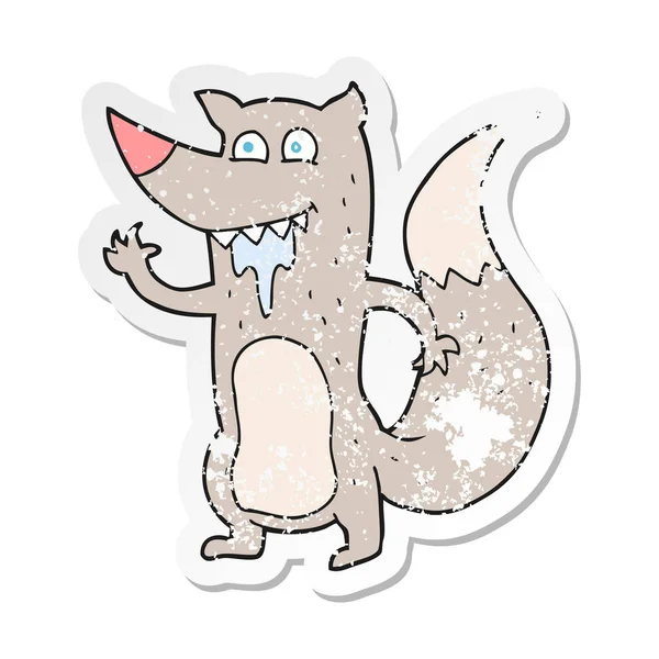 Retro Noodlijdende Sticker Van Een Cartoon Hongerige Wolf — Stockvector