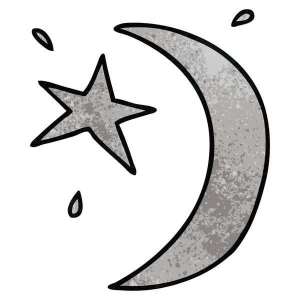 Dessin animé texturé gribouille de la lune et une étoile — Image vectorielle