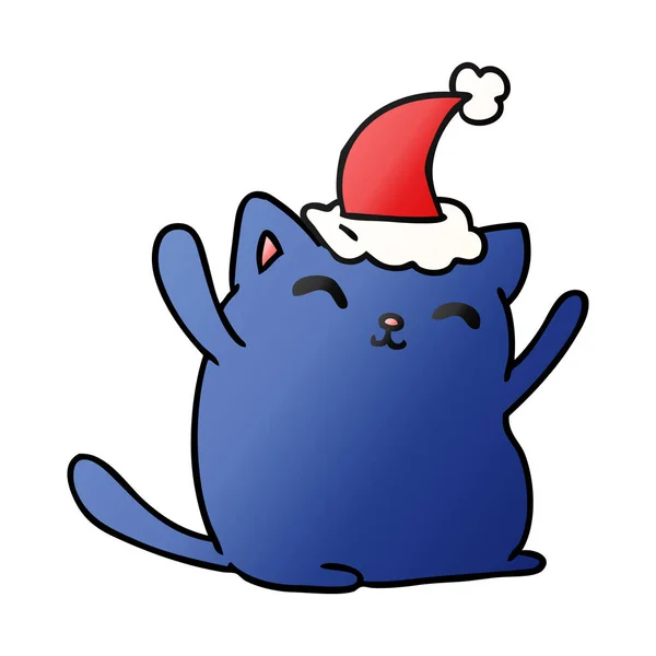 Cartone animato gradiente di Natale del gatto kawaii — Vettoriale Stock