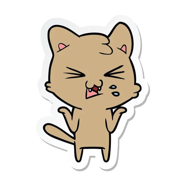 Pegatina de un gato silbido de dibujos animados — Vector de stock