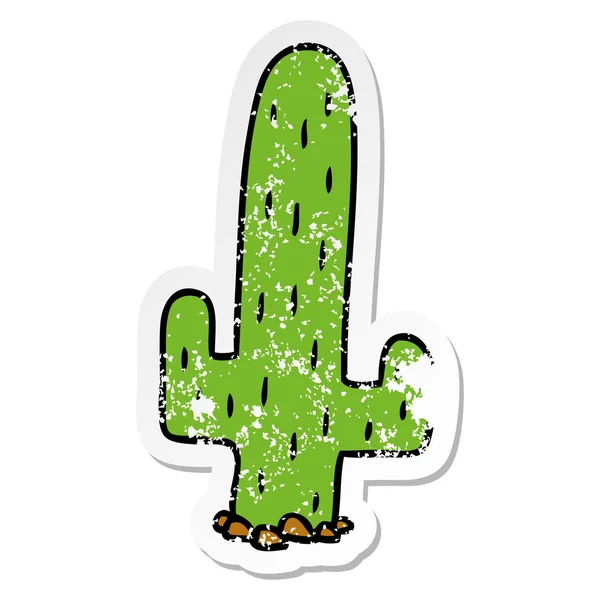 Dibujado Mano Pegatina Angustiada Garabato Dibujos Animados Cactus — Vector de stock