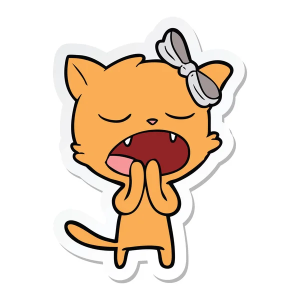 Sticker Van Een Cartoon Gapende Kat — Stockvector