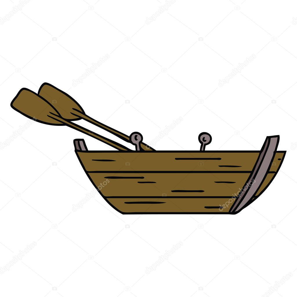 cartoon doodle of a wooden row boat