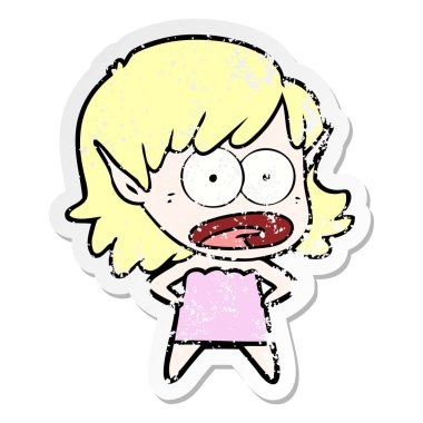 bir çizgi film şok elf kızın sıkıntılı etiket