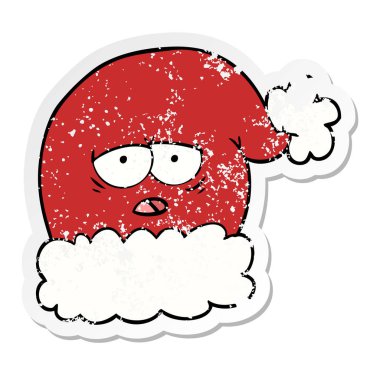 bir karikatür sıkıntılı etiket Noel Noel Baba şapkası ile yorgun f