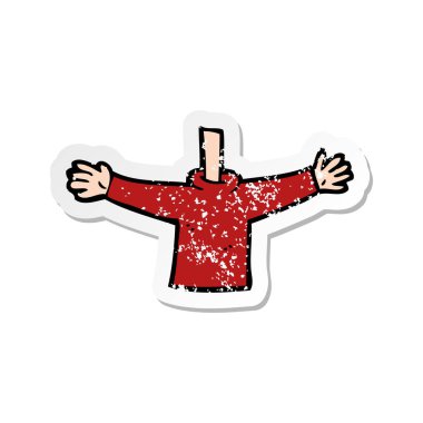 Retro sıkıntılı etiket silah sallayarak bir çizgi film vücut