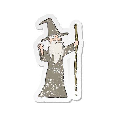 çizgi film eski Sihirbazı'nın Retro sıkıntılı etiket