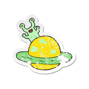 bir çizgi film yabancı gezegenin Retro sıkıntılı etiket