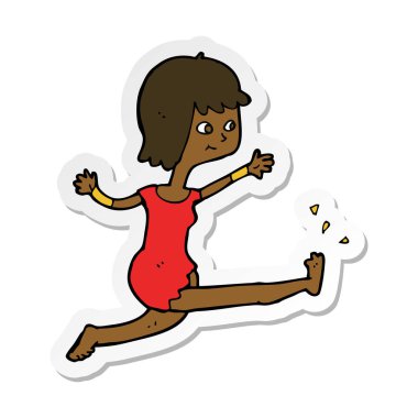 etiket tekme bir karikatür mutlu kadın