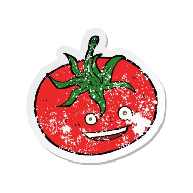 bir çizgi film domates Retro sıkıntılı etiket