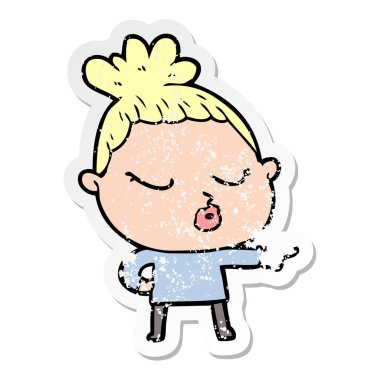 bir çizgi film sakin kadının sıkıntılı etiket