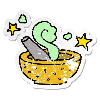 ilginç el çizilen çizgi film sihirli havaneli sıkıntılı etiket bir