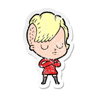 bir çizgi film kadının sıkıntılı etiket