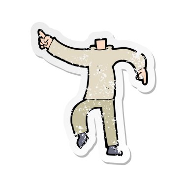 Retro sıkıntılı etiket vücut işaret eden bir karikatür 