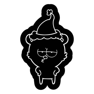 sıkılmış ayı giyen Noel Baba şapkası Icon karikatür