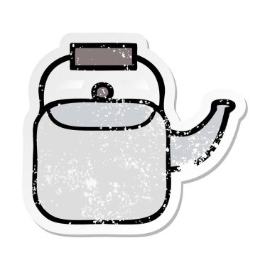 bir sevimli çizgi çaydanlık tencere sıkıntılı etiket