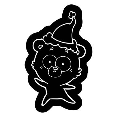 endişeli ayı ilginç çizgi film simgesi giyen Noel Baba şapkası