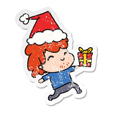 Noel sıkıntılı etiket karikatür kawaii çocuğun el çekilmiş