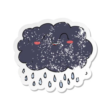 çizgi film raincloud Retro sıkıntılı etiket