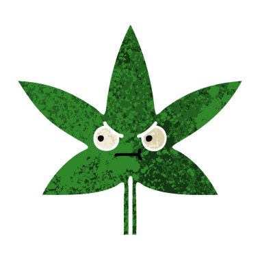 Retro illüstrasyon stil çizgi film marihuana yaprağı